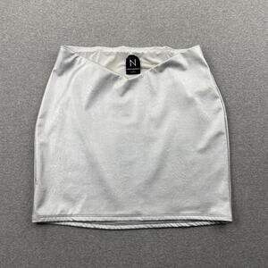 Naked Wardrobe Faux Leather Skirt XL Silver Metallic Pull On V-Waist Rave Club